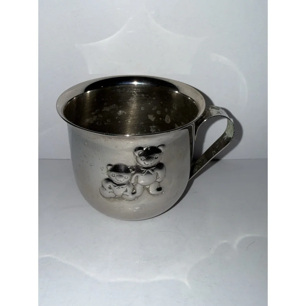 Vintage Baby 4 Pc Baby Feeding Set Plate Fork Spoon Cup Godinger Silver. J